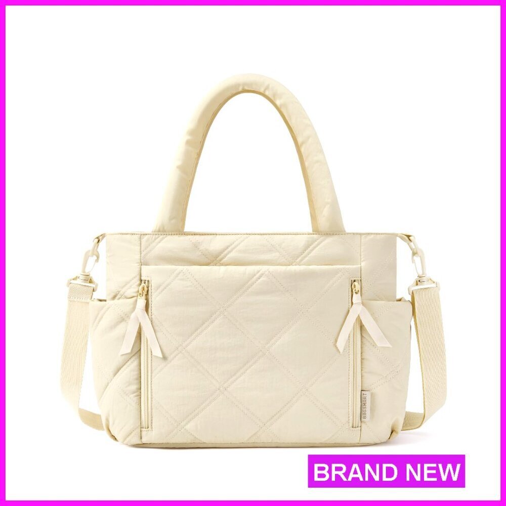Puffer Tote Bag with Zipper, 21L Capacity, Laptop Compartment, Travel Work Bag